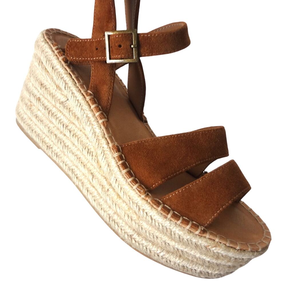 Soludos Como Brown Suede Womens 9 Platform Espadrille Wedge Sandal Slingback